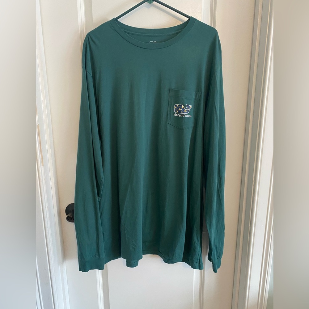 Vineyard Vines Men's Teal Long Sleeve Yellow Labs Tee